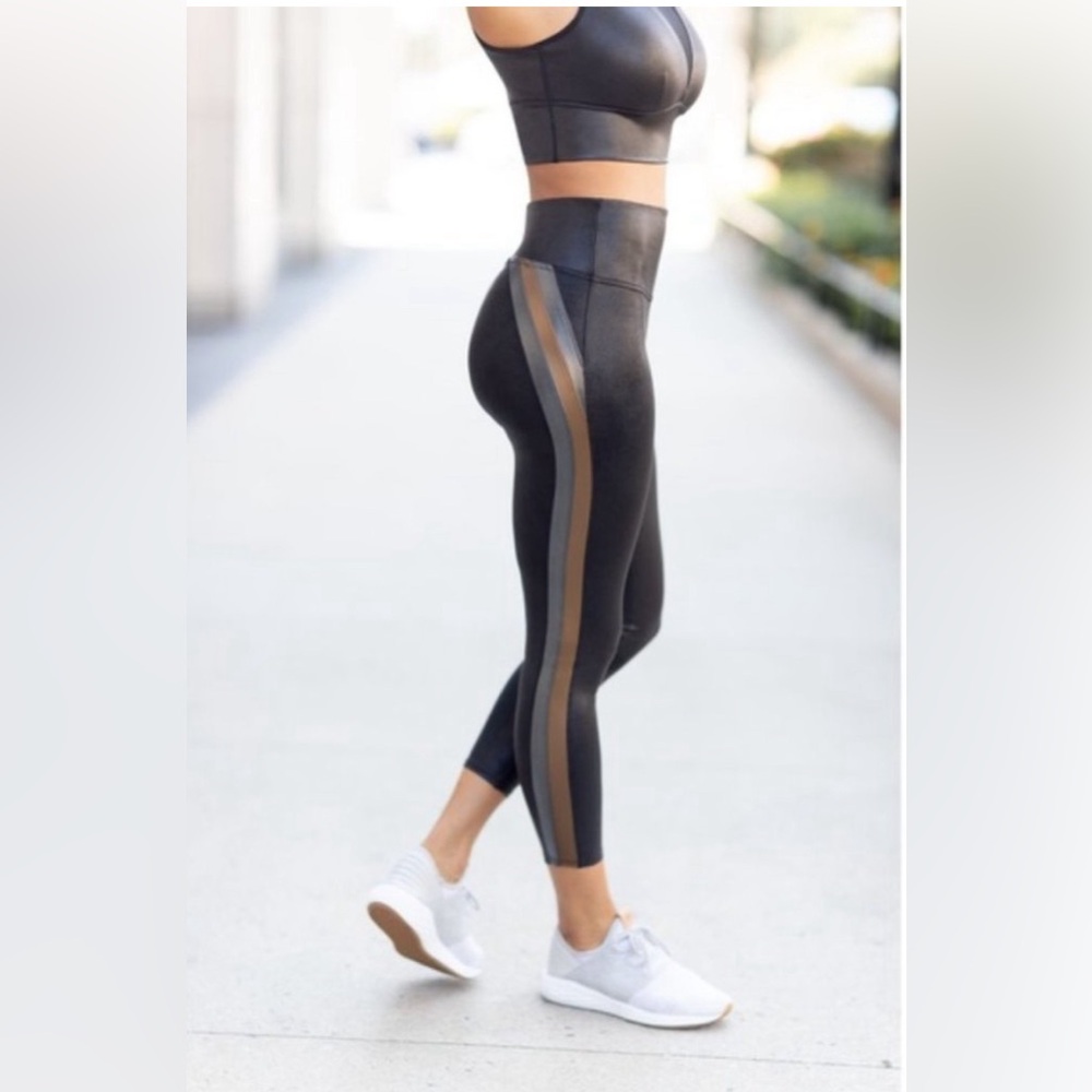 Spanx faux leather track stripe leggings 7/8 length